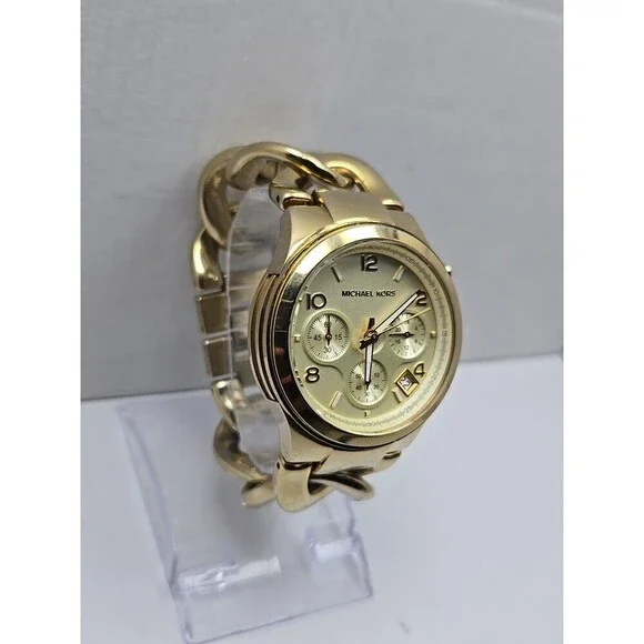 Michael Kors Runway MK3131 Gold Tone Watch Chain 38mm New Battery Womens Sz Smal - Picture 3 of 9